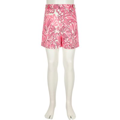 Girls pink swirl print high waisted shorts
